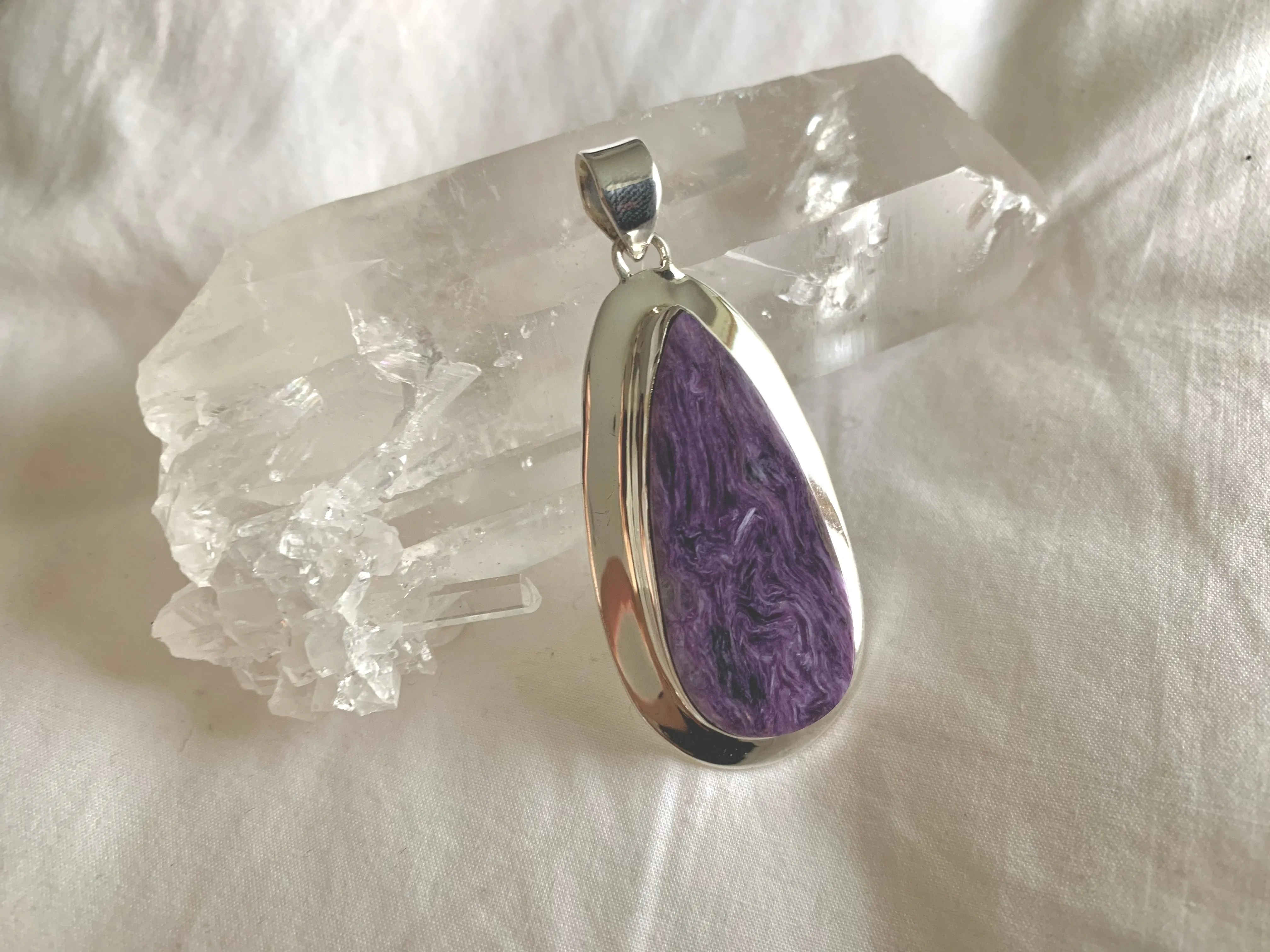 Charoite Medea Pendant - Long Teardrop