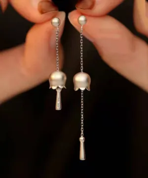 Chinese Style Silk Sterling Silver Aasymmetric Tassel Drop Earrings QU036