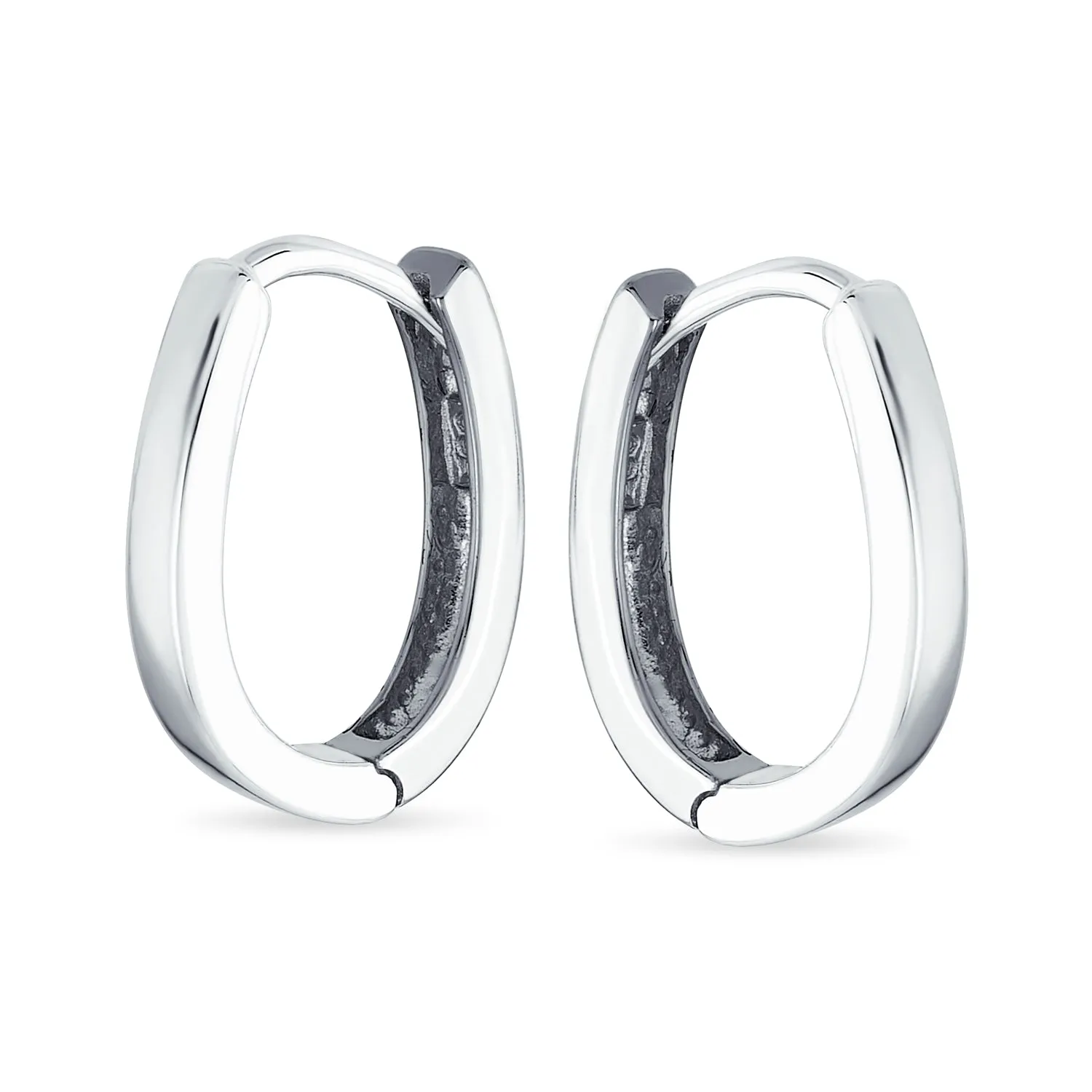 Classic Two Tone Geometric Hoop Huggie Earrings in 14K Gold & Sterling Silver