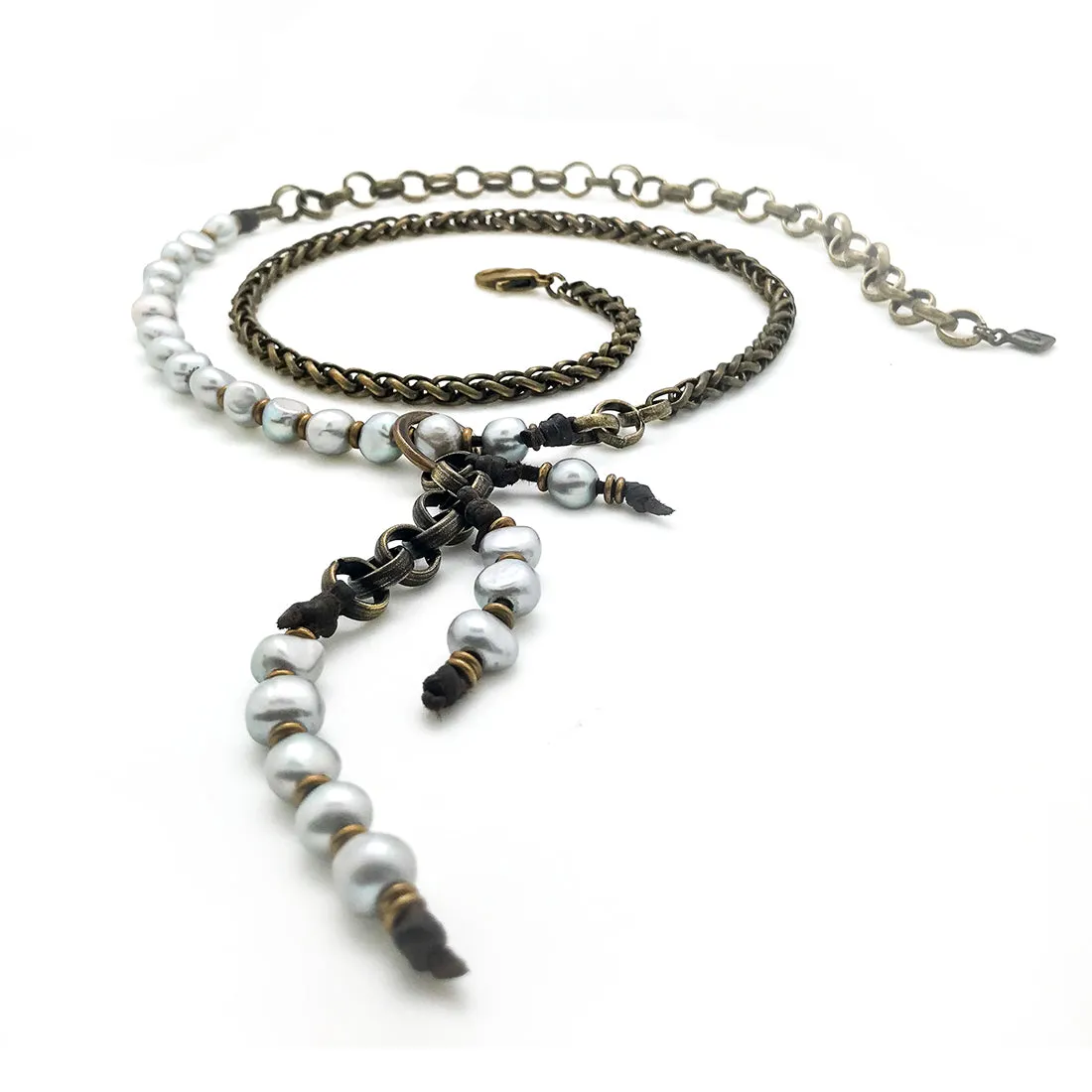 COCO Baroque Pearls Mixed Metals Opera-length Necklace or Double-wrap Choker with Embellished Tassel