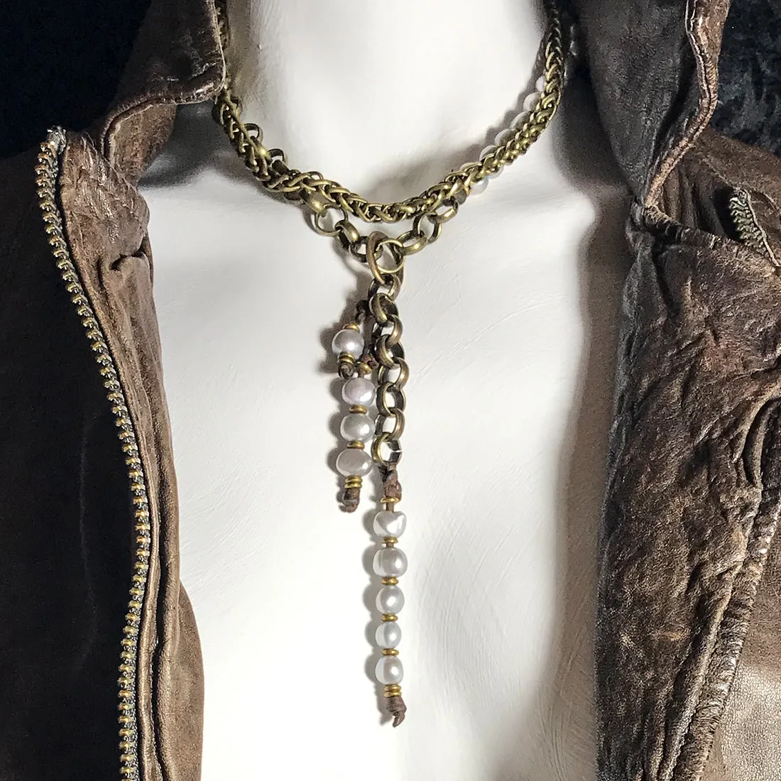 COCO Baroque Pearls Mixed Metals Opera-length Necklace or Double-wrap Choker with Embellished Tassel