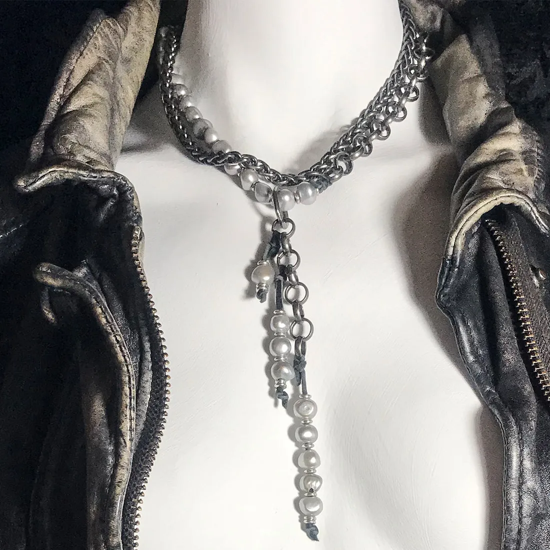 COCO Baroque Pearls Mixed Metals Opera-length Necklace or Double-wrap Choker with Embellished Tassel