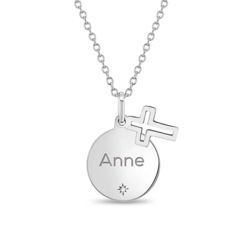 Cross Charm Engravable Kids / Girls Pendant/Necklace - Sterling Silver