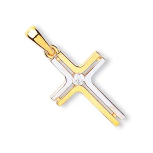 CZ Cross Pendant Necklace in 9ct 2 Tone Gold 1.0g