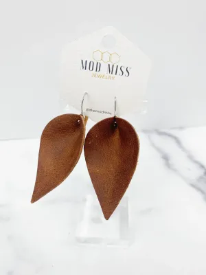 Dark Brown Leather Petal Earrings