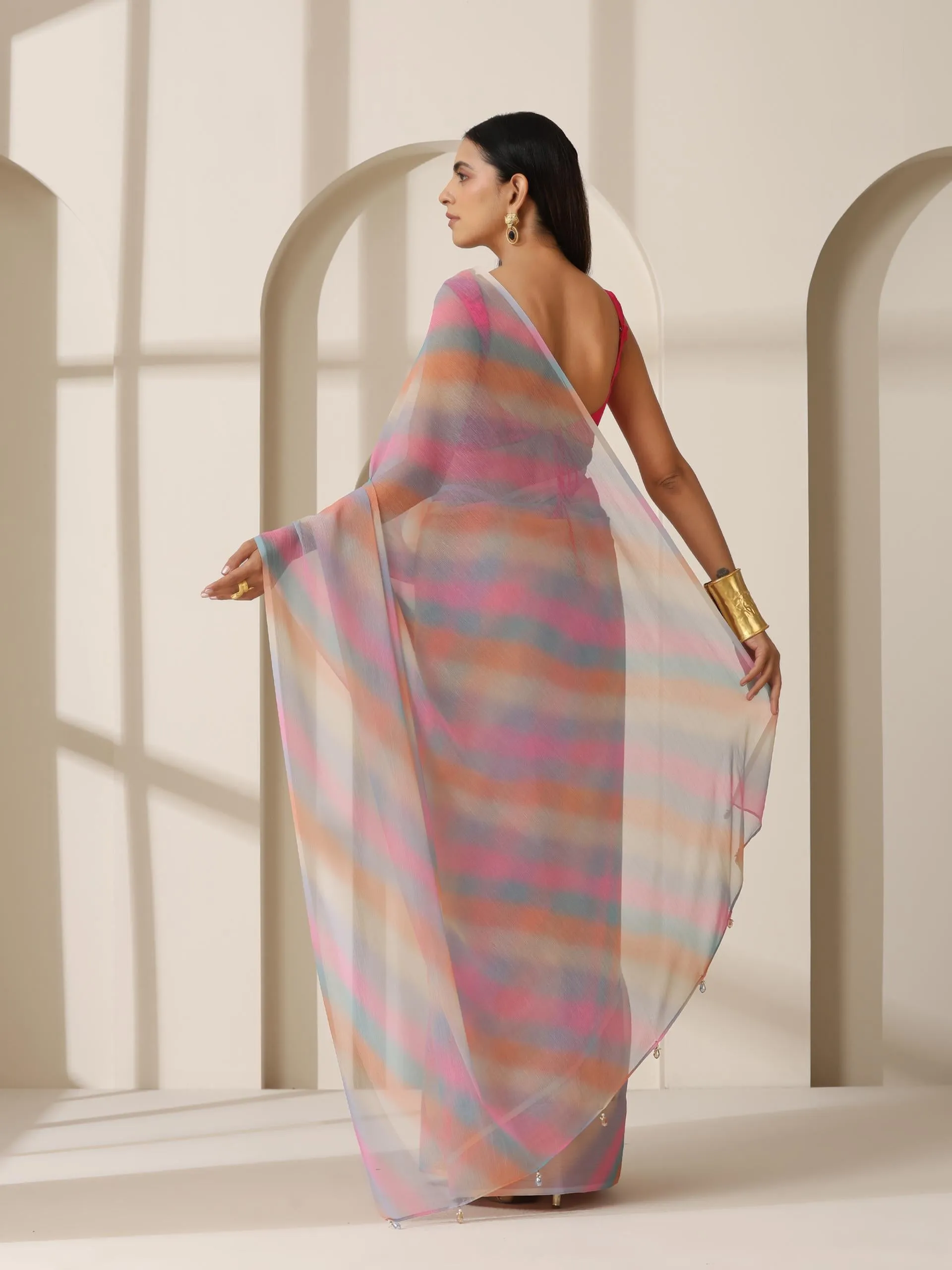 Desert Fairy Printed Chiffon Saree with Fuchsia Blouse Fabric