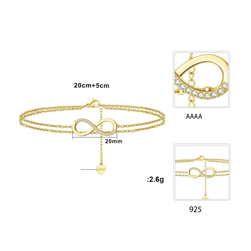 Double Layer 8 Lucky Symbol Anklet Adjustable 14K Gold