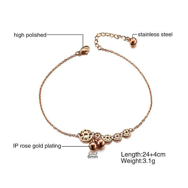 English Pomegranate Bell Lucky Star Stainless Steel Rhinestone Anklet