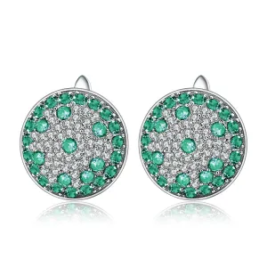 European Vintage Style Group Inlaid Natural Green Agate Circle Sterling Studs Earrings for Women