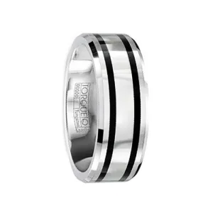 FABIANUS Tungsten Carbide Wedding Band with Black Enamel Inlay & Polished Finish - 8mm