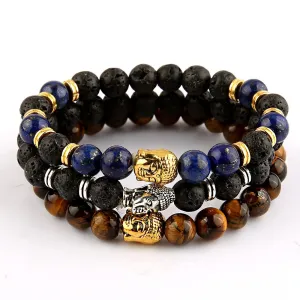 Famous Brand Silver Gold Lion Buddha Bracelets Bangles for Women Men Natural Stone Jewelry Female Male Nomination Pulseras Mujer