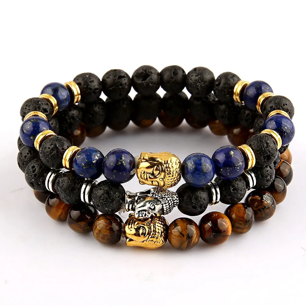 Famous Brand Silver Gold Lion Buddha Bracelets Bangles for Women Men Natural Stone Jewelry Female Male Nomination Pulseras Mujer