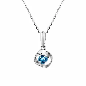 FANCIME Flower Shape London Blue Topaz 14K White Gold Necklace