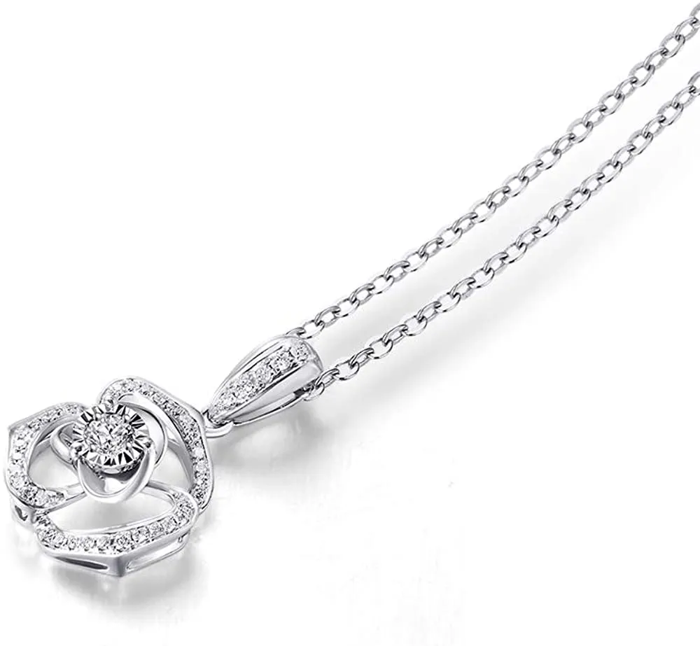 FANCIME "White Blossom" Flower Solitaire 18K White Gold Necklace