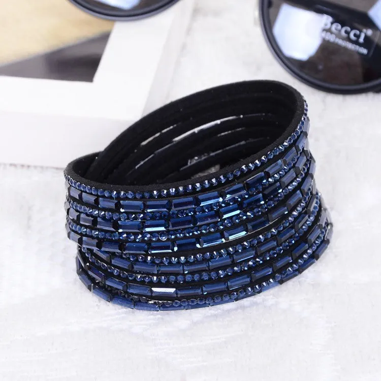 Fashion 12 Layer Leather Bracelet multicolor Charm Bracelets Bangles For Women Buttons Adjust Size