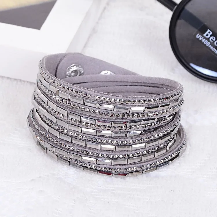 Fashion 12 Layer Leather Bracelet multicolor Charm Bracelets Bangles For Women Buttons Adjust Size