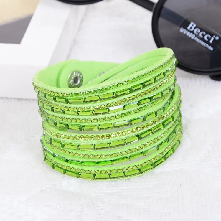 Fashion 12 Layer Leather Bracelet multicolor Charm Bracelets Bangles For Women Buttons Adjust Size