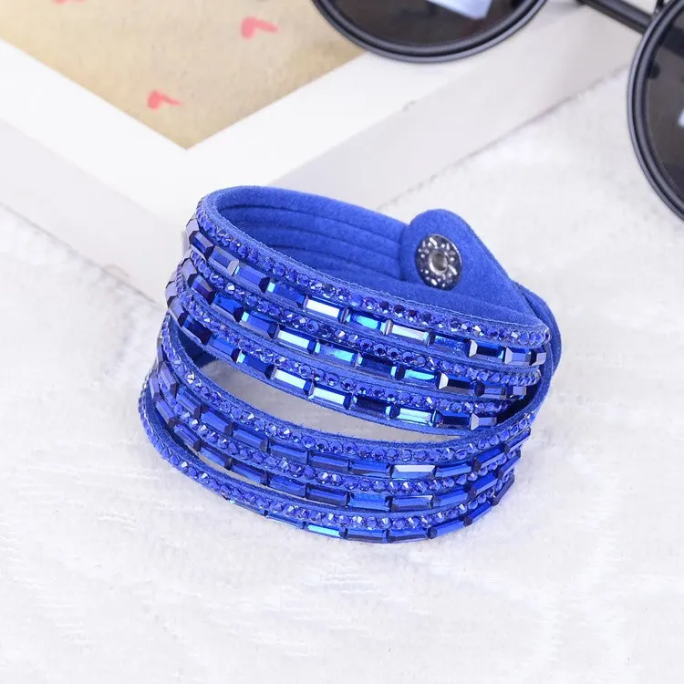 Fashion 12 Layer Leather Bracelet multicolor Charm Bracelets Bangles For Women Buttons Adjust Size