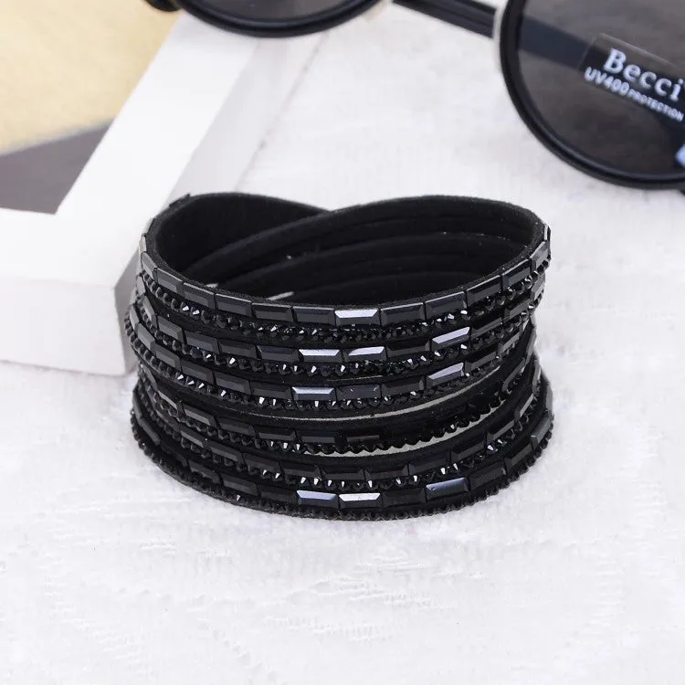 Fashion 12 Layer Leather Bracelet multicolor Charm Bracelets Bangles For Women Buttons Adjust Size