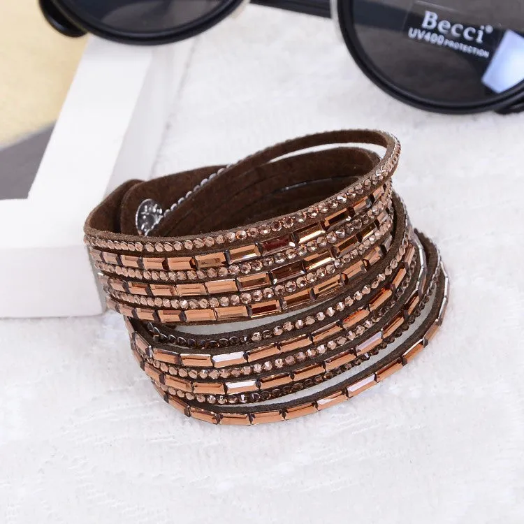 Fashion 12 Layer Leather Bracelet multicolor Charm Bracelets Bangles For Women Buttons Adjust Size