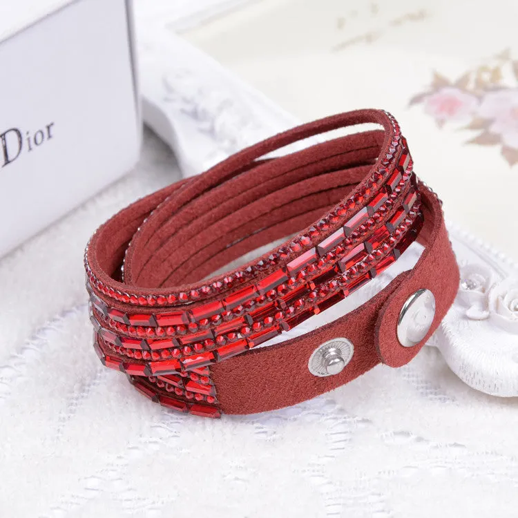 Fashion 12 Layer Leather Bracelet multicolor Charm Bracelets Bangles For Women Buttons Adjust Size