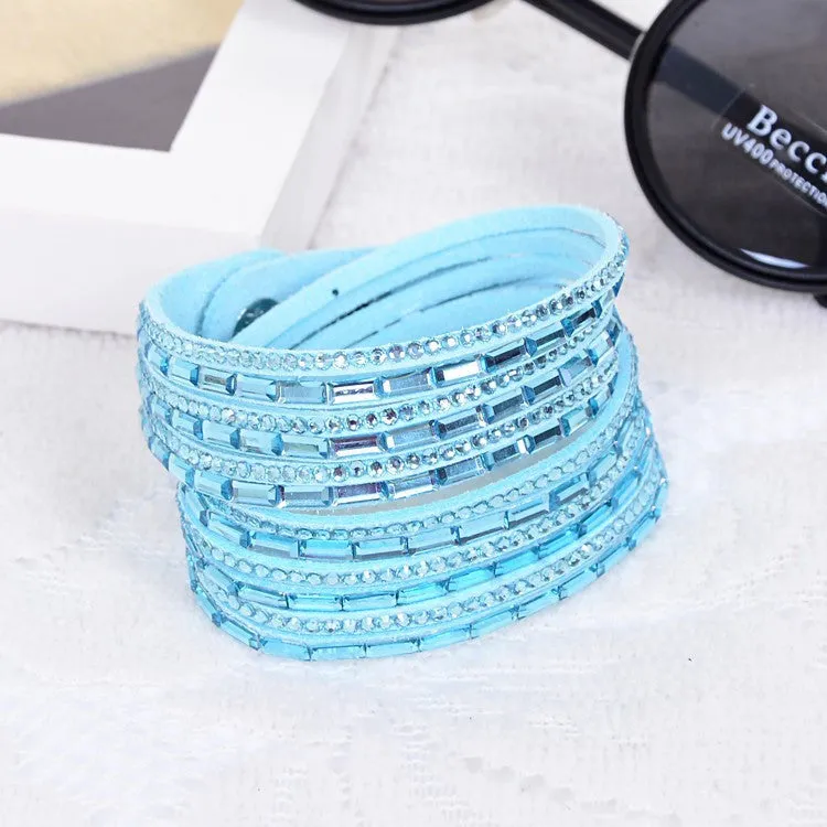 Fashion 12 Layer Leather Bracelet multicolor Charm Bracelets Bangles For Women Buttons Adjust Size