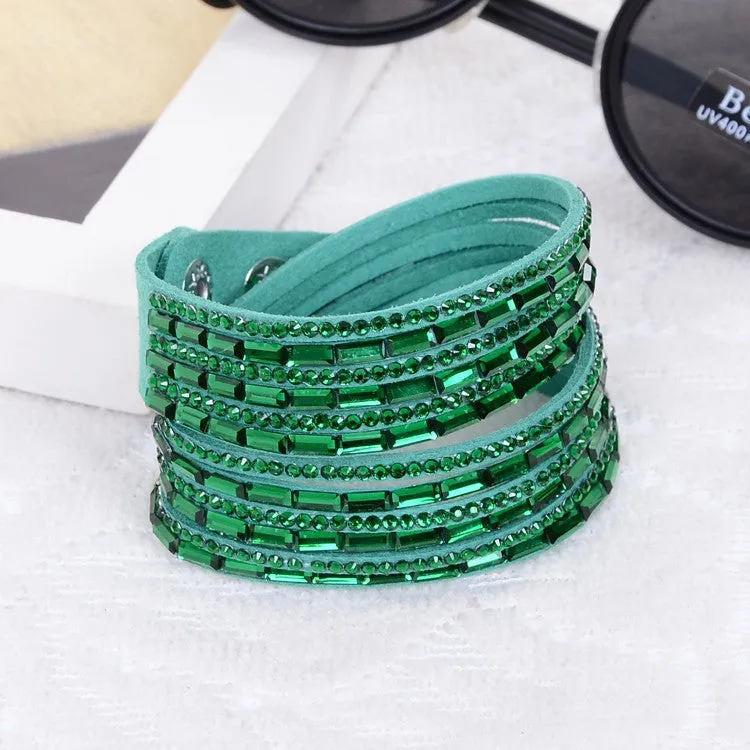 Fashion 12 Layer Leather Bracelet multicolor Charm Bracelets Bangles For Women Buttons Adjust Size