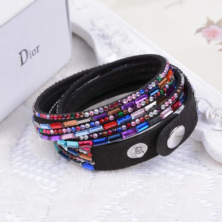 Fashion 12 Layer Leather Bracelet multicolor Charm Bracelets Bangles For Women Buttons Adjust Size