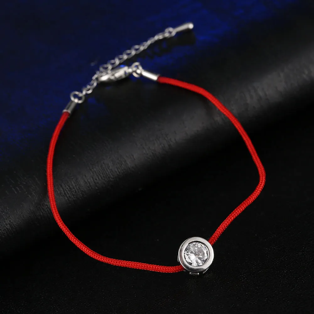 Fashion Thin Red Cord Thread String Rope Chain with CZ Diamond Sliver Plated Bracelet 16 5cm Length for Female Jewelry