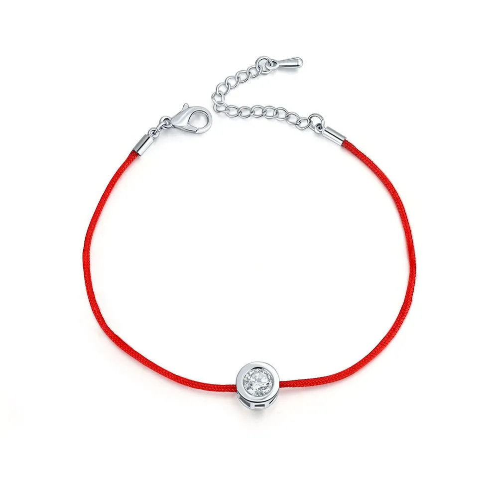 Fashion Thin Red Cord Thread String Rope Chain with CZ Diamond Sliver Plated Bracelet 16 5cm Length for Female Jewelry