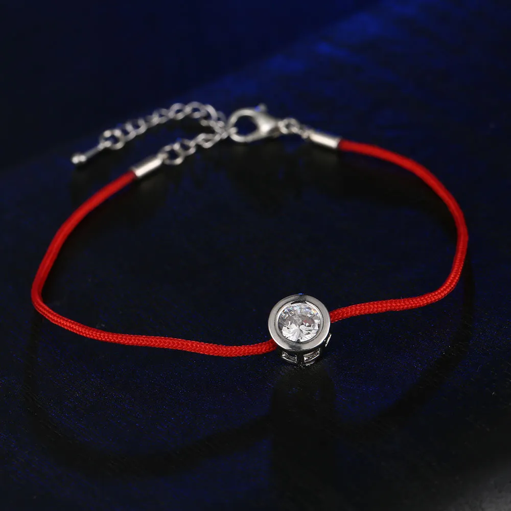 Fashion Thin Red Cord Thread String Rope Chain with CZ Diamond Sliver Plated Bracelet 16 5cm Length for Female Jewelry