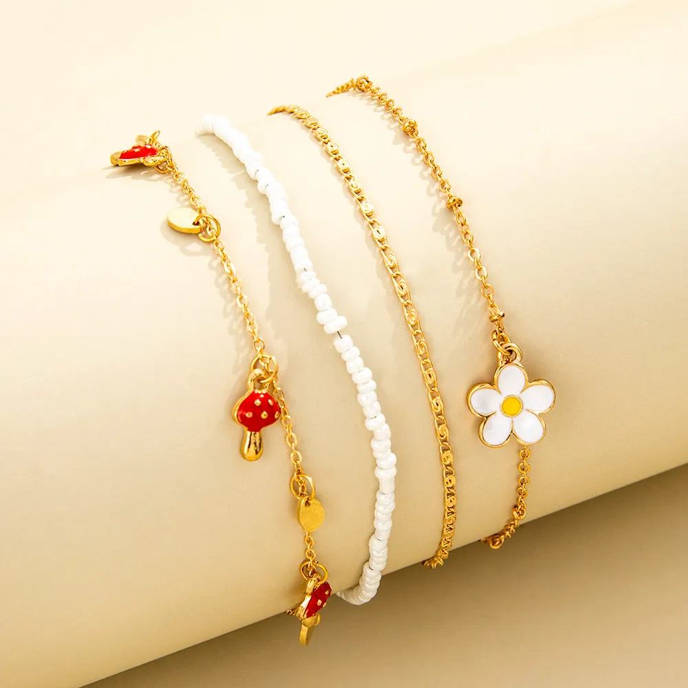 Four-piece Mushroom Pendant White Flower Pendant Anklet