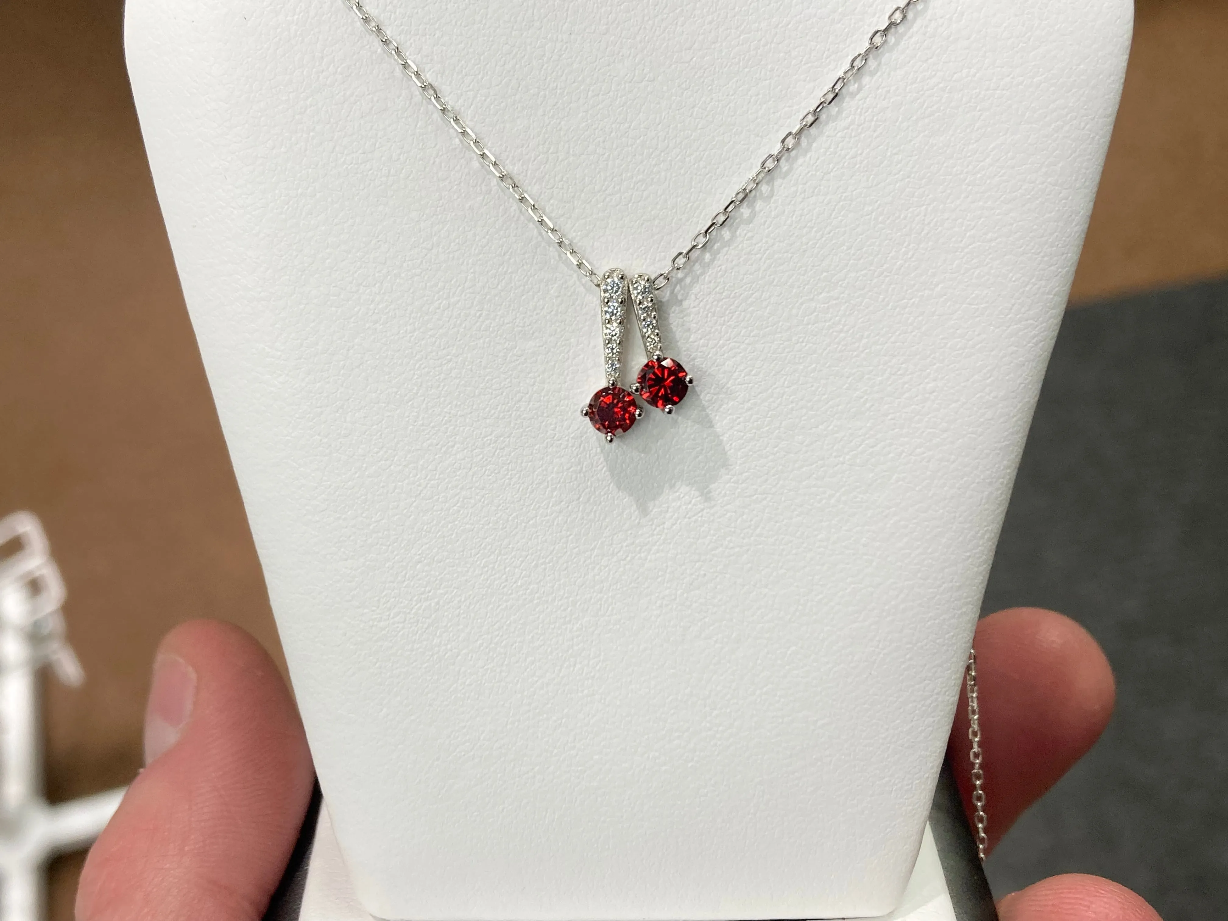 Garnet Colored Swarovski Zirconia Silver Pendant