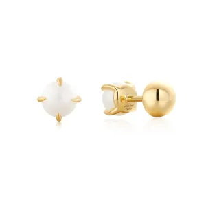 Gold Pearl Barbell Earrings