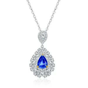 Gold Sapphire Necklace Royal & Diamonds In 18K White Gold