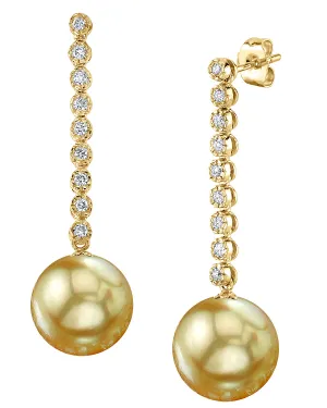 Golden South Sea Pearl & Diamond Bellatrix Dangle Earrings