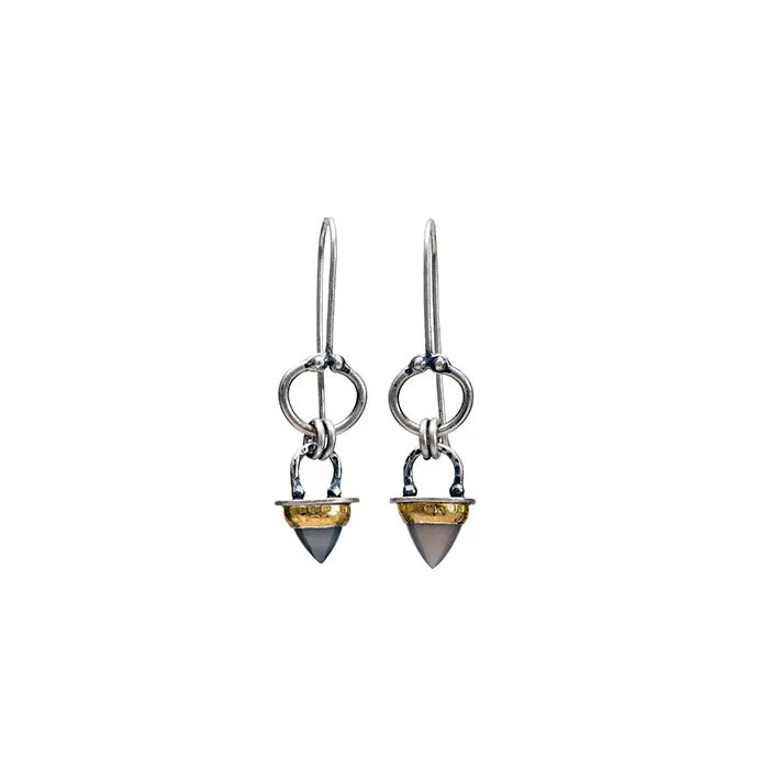 Gray Moonstone Keum Boo Earrings - Sterling Silver   24k Gold Leaf