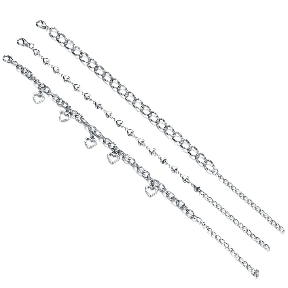 Heart-shaped Chain Love Heart Pendant Anklet 3-piece Set