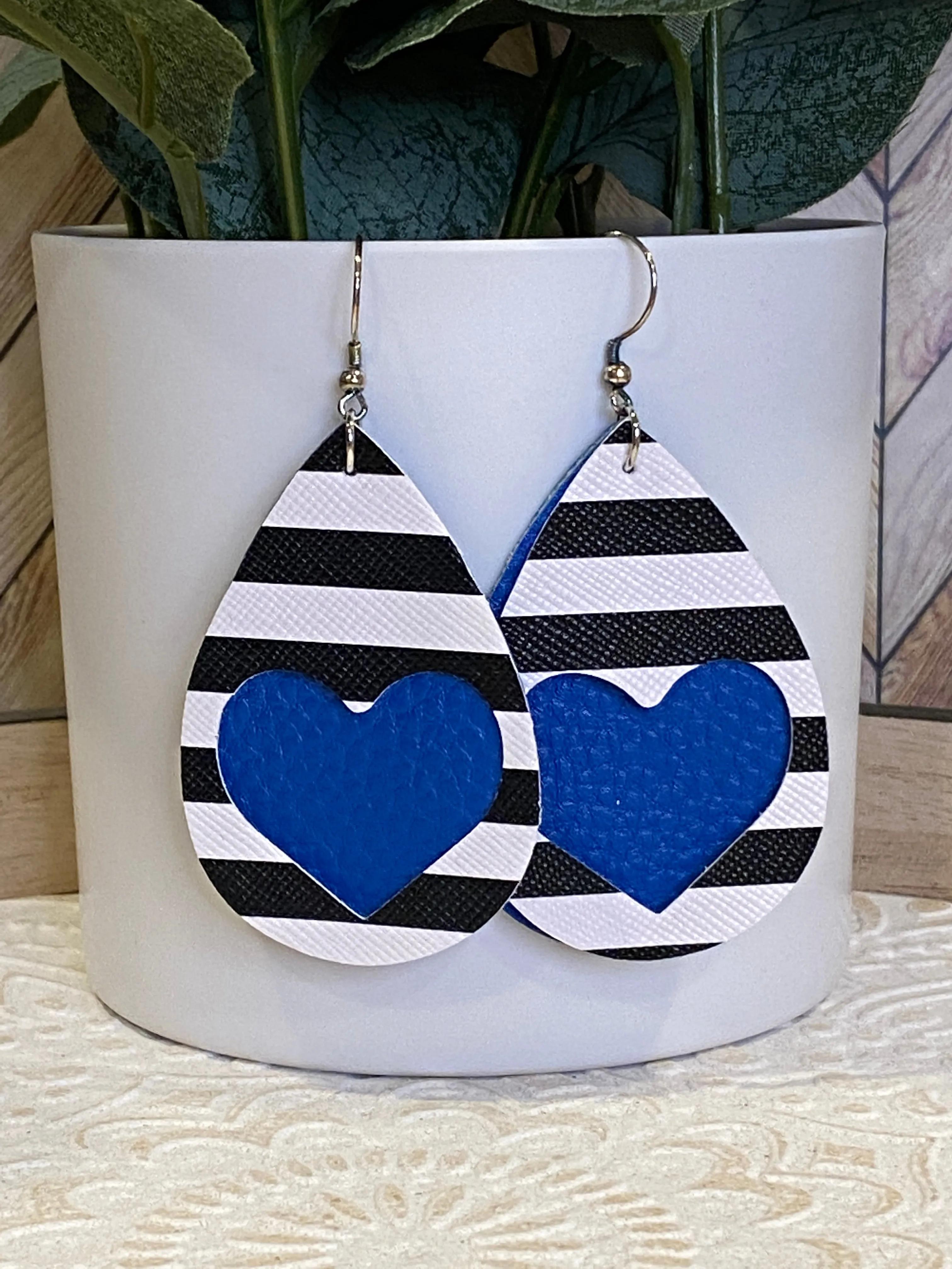 Hearts & Stripes Double Stacked Teardrop Faux Leather Earrings