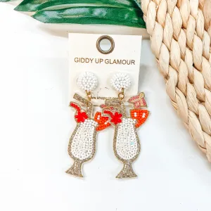 Here For Happy Hour Seed Bead Cocktail Earrings in White