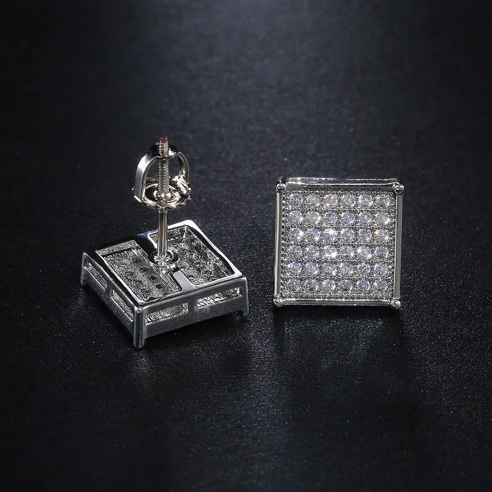 Hip Hop Jewelry Iced Out Micro Pave Square Stud Earrings with Cubic Zirconia