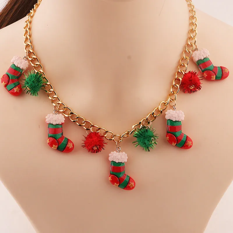 Holiday Charm Necklace – Christmas Stockings, Puddings, and Gingerbread House Pendants