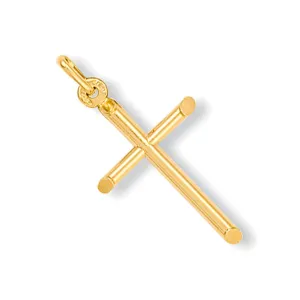 Hollow Cross Pendant Necklace in 9ct Yellow Gold 0.8g