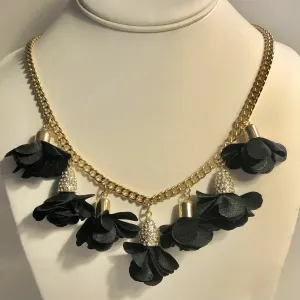 Inc Gold-Tone Fabric Flower Statement Necklace, 16   3 Extender