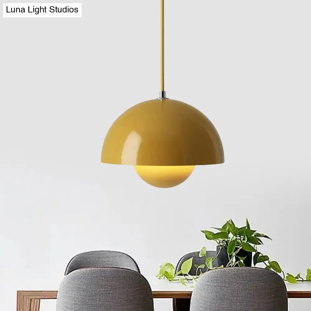 Iron Pendant Lamp with Colored Dome and Inner Diffuser for Dining Table - Pink/Green/Yellow