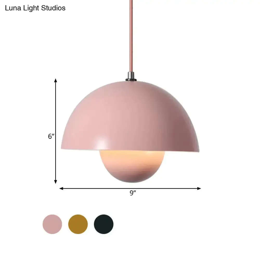 Iron Pendant Lamp with Colored Dome and Inner Diffuser for Dining Table - Pink/Green/Yellow