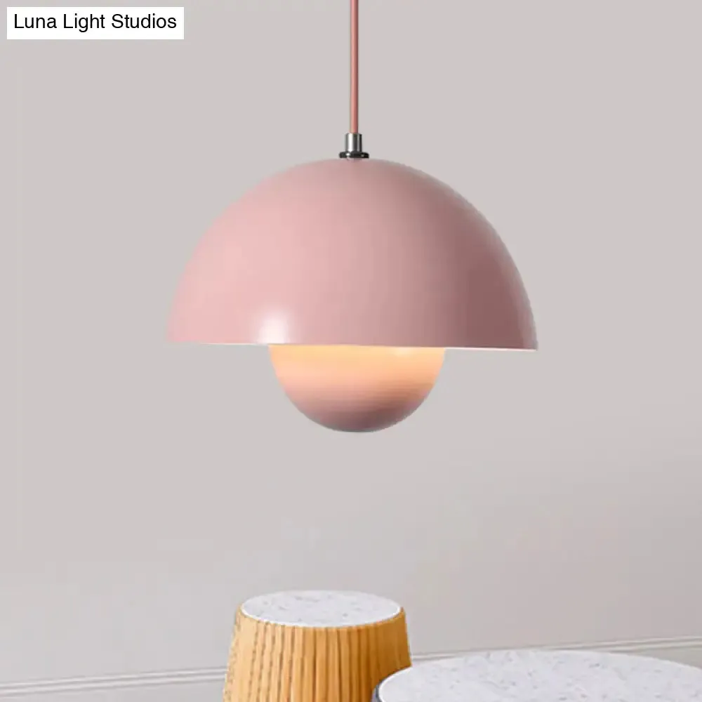 Iron Pendant Lamp with Colored Dome and Inner Diffuser for Dining Table - Pink/Green/Yellow