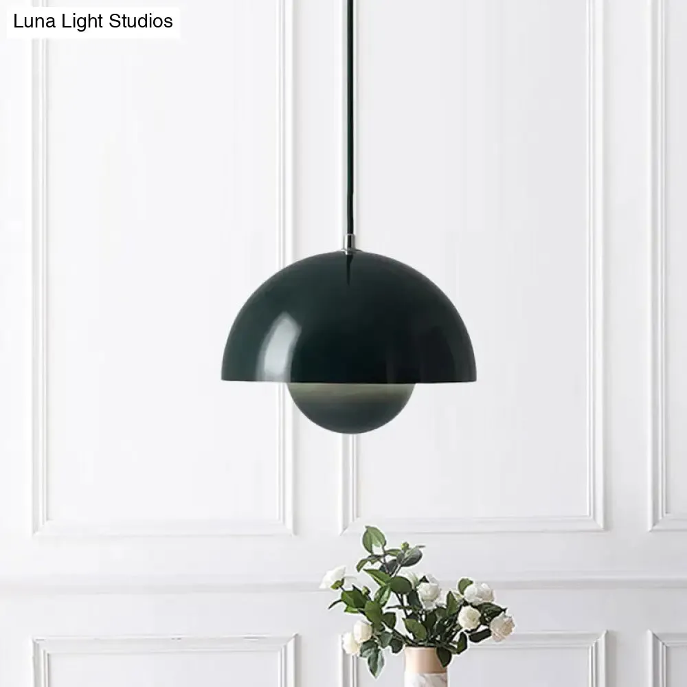 Iron Pendant Lamp with Colored Dome and Inner Diffuser for Dining Table - Pink/Green/Yellow