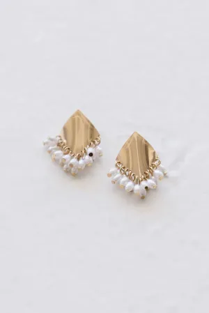 Joss Diamond Shape Pearl Drop Earrings Gold