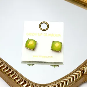 Large Crystal Stud Earrings in Light Green